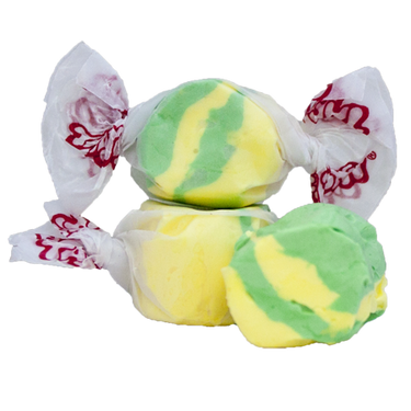 Taffy Town pineapple taffy candy - soft pineapple salt water taffy in yellow and green swirls.